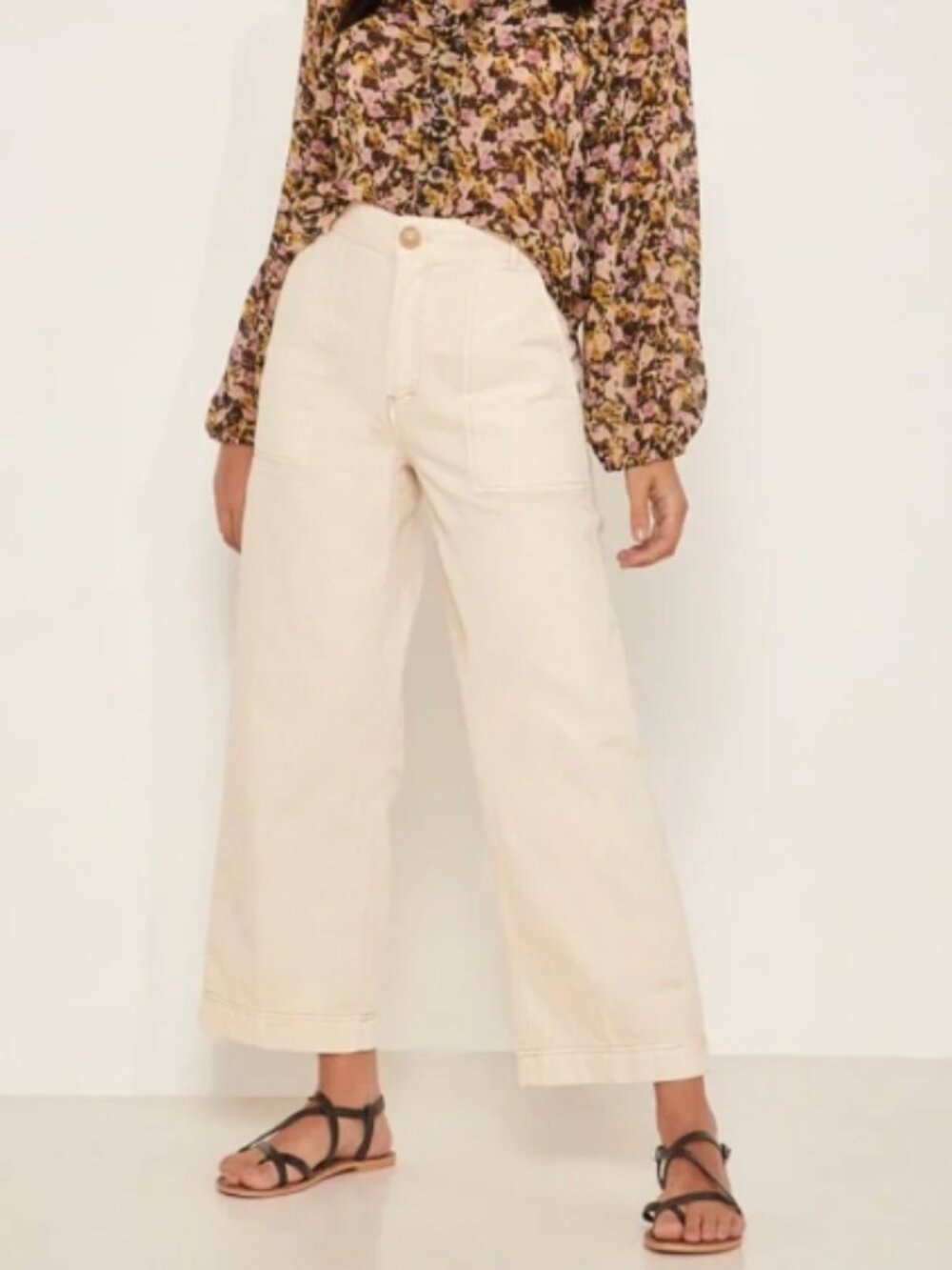 Free People | Sunday Skies Herringbone Wide Straight Leg Ankle Pants | Size 0